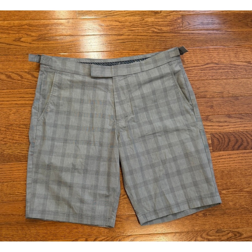 Bonobos Golf Shorts Mens 32 Gray Plaid Side Adjusters Performance Casual Summer
